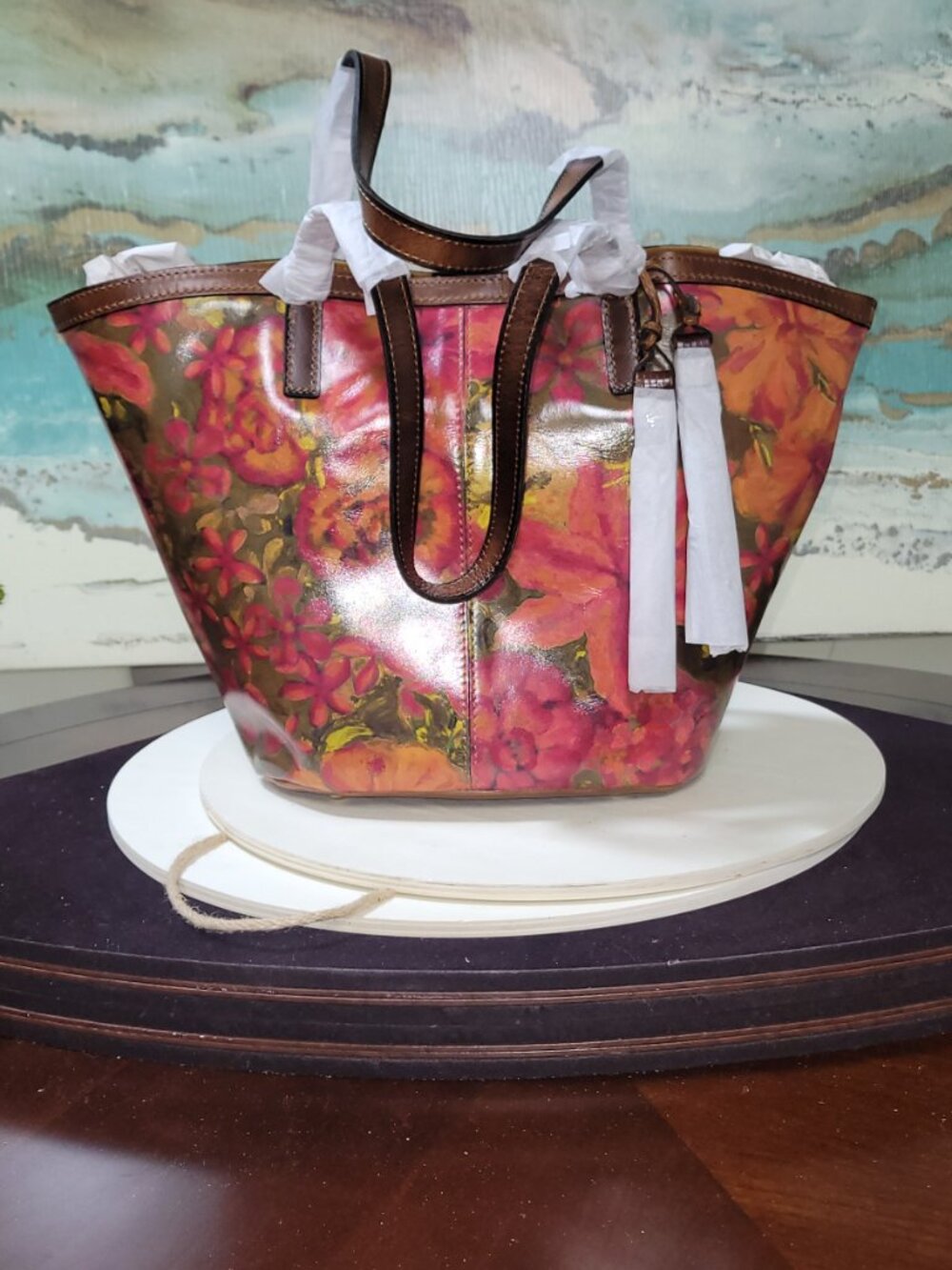 Patricia Nash Leather Marconia Floral Oil Tote, Item #HL01 - Picture 6 of 13